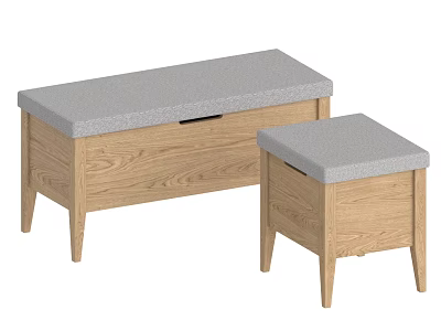 Simple Wooden Bedside Tables With Grey Padded Tops And Two Sizes 3d model