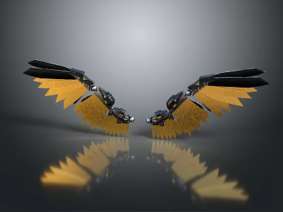 Mythical Creature With Black And Gold Mechanical Wings Symmetric Shiny Reflection 3d model