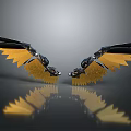 Mythical Creature With Black And Gold Mechanical Wings Symmetric Shiny Reflection