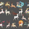 Colorful Deer Themed Wall Decor With Stylized Patterns And Ornate Designs 3d model