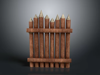 Rustic Wooden Fence With Pointed Tops In Scenic Outdoor Countryside Landscape View 3d model