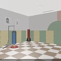 Bright Kids Activity Room With Colorful Wall Panels Checkered Floor Mats And Punching Bag