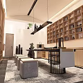 Elegant Modern Teahouse Interior With Wooden Partitions Chinese Style Chairs And Wall Painting