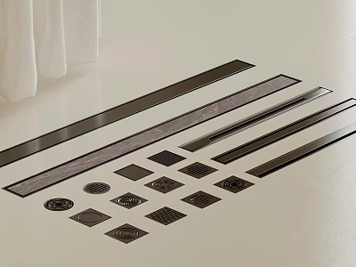 Various Metal Floor Drain Covers And Long Strip Drainage Fixtures For Bathroom 3d model