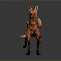 Orange Hyena Running With Mechanical Legs And Equipment Harness
