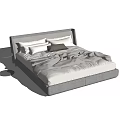 Modern Double Bed with Gray Upholstered Frame White Bedding and Side Table 3d model
