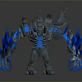 Mechanical Game and Movie Character With Blue Flaming Arms and Spiked Armor Design