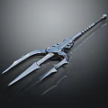 Fantasy Style Metallic Trident Weapon With Sharp Prongs And Decorative Handle 3d model