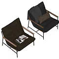 Modern Black Leather Accent Chairs With Wooden Arms Brown Cushion Gray Throw Blanket And Magazine