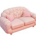 Pink Two Seater Sofa with Rounded Design and Soft Pink Pillows Pleated Cushions for Comfort