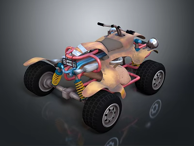 Cartoon Style Off Road Quad Bike With Pink Frame Blue Accents And Large Tires 3d model