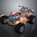 Cartoon Style Off Road Quad Bike With Pink Frame Blue Accents And Large Tires