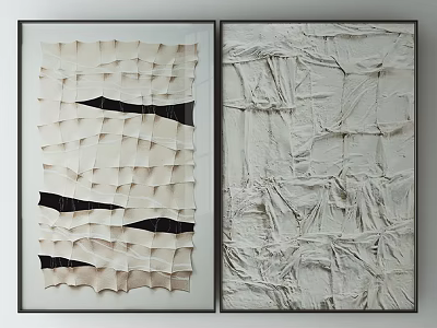 Two Framed Textile Art Prints With Beige And Black Fabric Texture Design 3d model