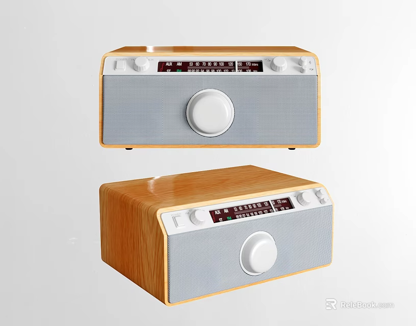 Two Tone Vintage Wooden Radio Speaker Design With Control Knobs And Panel 3d model 