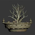 Decorative Bowl Sculpture With Tree Shaped Center And Small Animal Figures