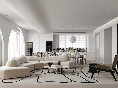 Cream Style Living Room Dining Room Sofa Coffee Table Dining Table Chandelier Leisure Chair TV 3d model