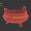 Ornament Decoration Set With Double Handle Orange Base Colorful Floral Patterns And Three Feet Design