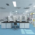 Modern Medical Clinic Interior With Lab Benches Cabinets White Walls And Blue Flooring