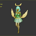 Angelic Game Movie Character with White Wings Halo and White Dress