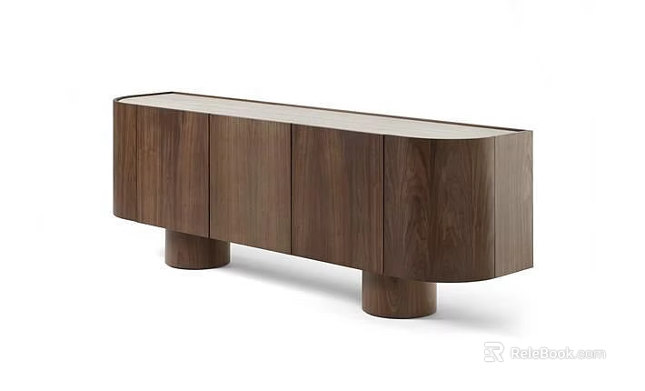 Modern Walnut Console Cabinet With Four Doors And Cylindrical Legs Design 3d model