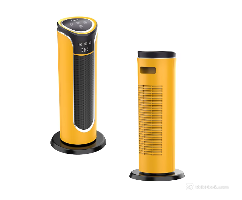 Yellow Column Shaped Home Appliance Devices With Display Screen And Vents 3d model 