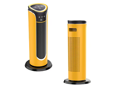 Yellow Column Shaped Home Appliance Devices With Display Screen And Vents 3d model