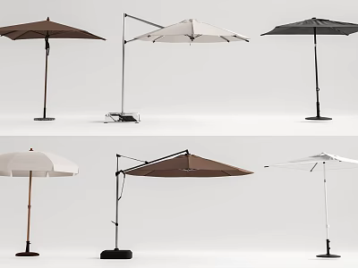 Various Patio Umbrella Styles With Brown White Black Colors And Cantilever Straight Poles 3d model