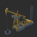 Yellow Oil Pump Jack With Metal Tower And Industrial Energy Extraction Machinery