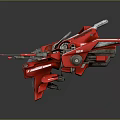 Red Sci Fi Mechanical Aircraft With Metallic Wings And Weapon Components Design 3d model