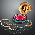 Open Gold Rimmed Pocket Watch With Red Interior Photo And Chain