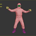 Person In White Protective Suit With Arms Outstretched On Gray Background