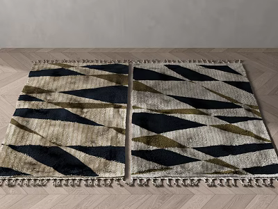 Square Rugs With Geometric Patterns Fringed Edges And Beige Black Gold Hues 3d model