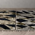 Square Rugs With Geometric Patterns Fringed Edges And Beige Black Gold Hues