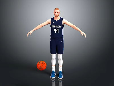 Man Wearing Thunderbirds Basketball Jersey Number 44 Standing With Arms Outstretched And Basketball 3d model