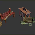 Outdoor Rustic Wooden Garden Furniture With Bench Table Crate And Wheelbarrow
