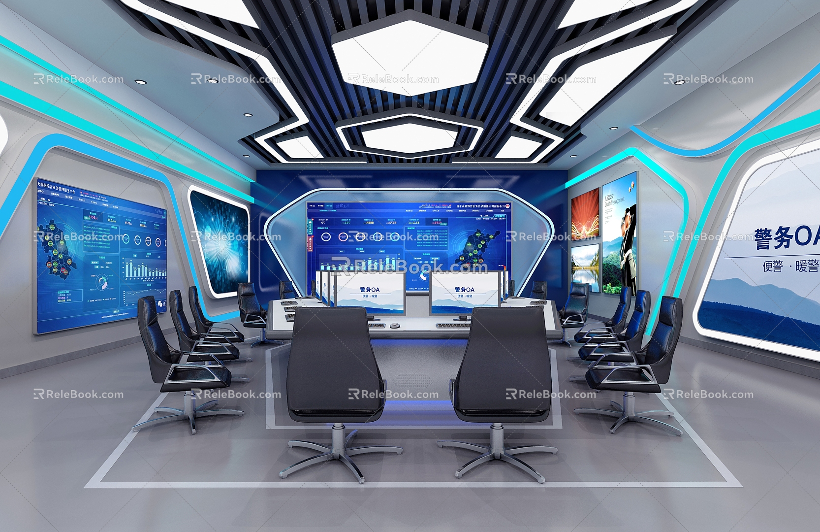 Police Station Command Center Science and Technology Monitoring Room Large Screen High-end Fashion 3d model