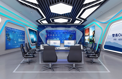 Police Station Command Center Science and Technology Monitoring Room Large Screen High-end Fashion 3d model