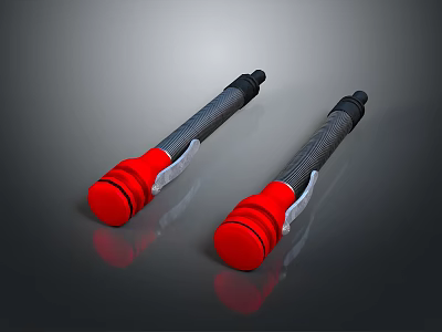 Red And Gray Handheld Weapons With Metallic Parts And Rubber Tips 3d model