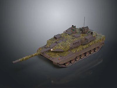 Modern Camouflaged Military Tank With Long Gun Barrel Heavy Tracks And Turrets 3d model