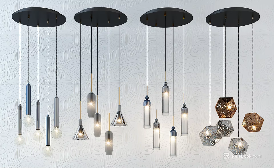 Modern Pendant Lights With Geometric Glass And Metal Design For Interior 3d model 