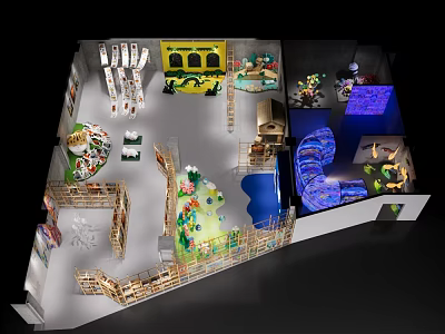 Vibrant Children's Play Area Interior With Climbing Frames Slides And Interactive Elements 3d model