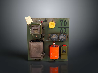 Vintage Household Living Supplies With Retro Meters Orange Container And Green Panel 3d model