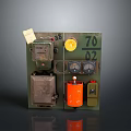 Vintage Household Living Supplies With Retro Meters Orange Container And Green Panel