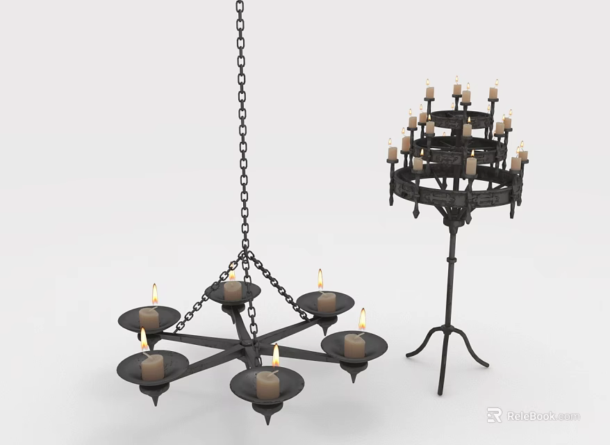Vintage Iron Chandelier With Multiple Arms And Candle Shaped Lights For Home Interior Design 3d model 