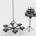 Vintage Iron Chandelier With Multiple Arms And Candle Shaped Lights For Home Interior Design