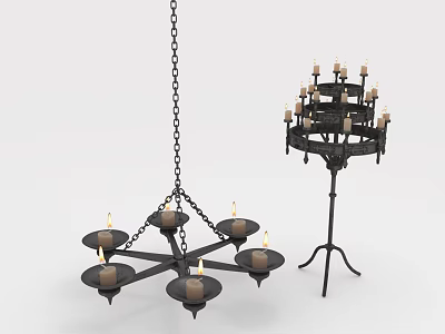 Vintage Iron Chandelier With Multiple Arms And Candle Shaped Lights For Home Interior Design 3d model