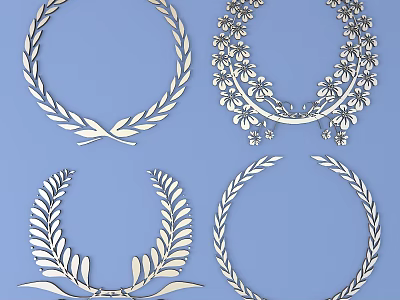 Carved Wreath Decorations With Leaf And Flower Patterns On Blue Background 3d model