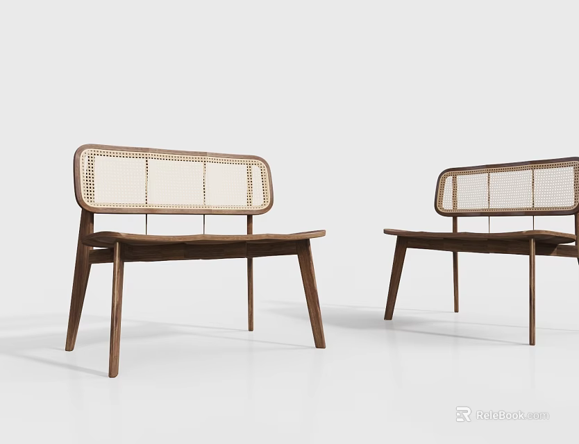 Two Modern Wooden Outdoor Chairs With Woven Backrest And Sleek Design 3d model 
