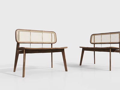 Two Modern Wooden Outdoor Chairs With Woven Backrest And Sleek Design 3d model