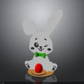 Decorative Winking White Rabbit With Green Bow Tie And Red Egg On Wooden Base